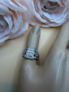 Sterling Silver Multi-Row Cubic Zirconia Cocktail Ring - Silver